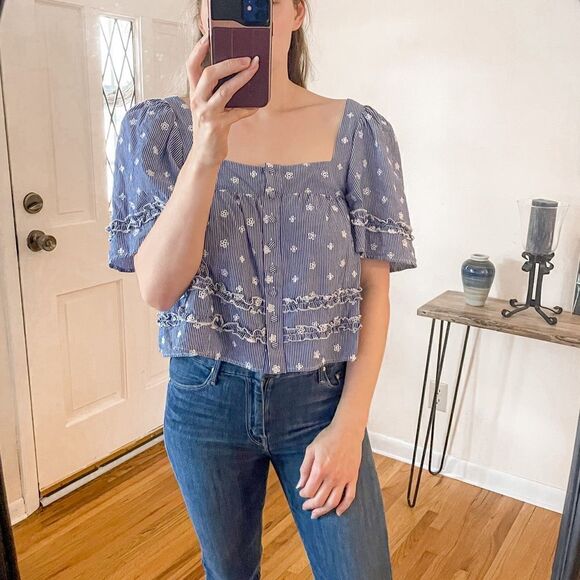 Tularosa Laney Crop Top Navy White S - Picture 1 of 8